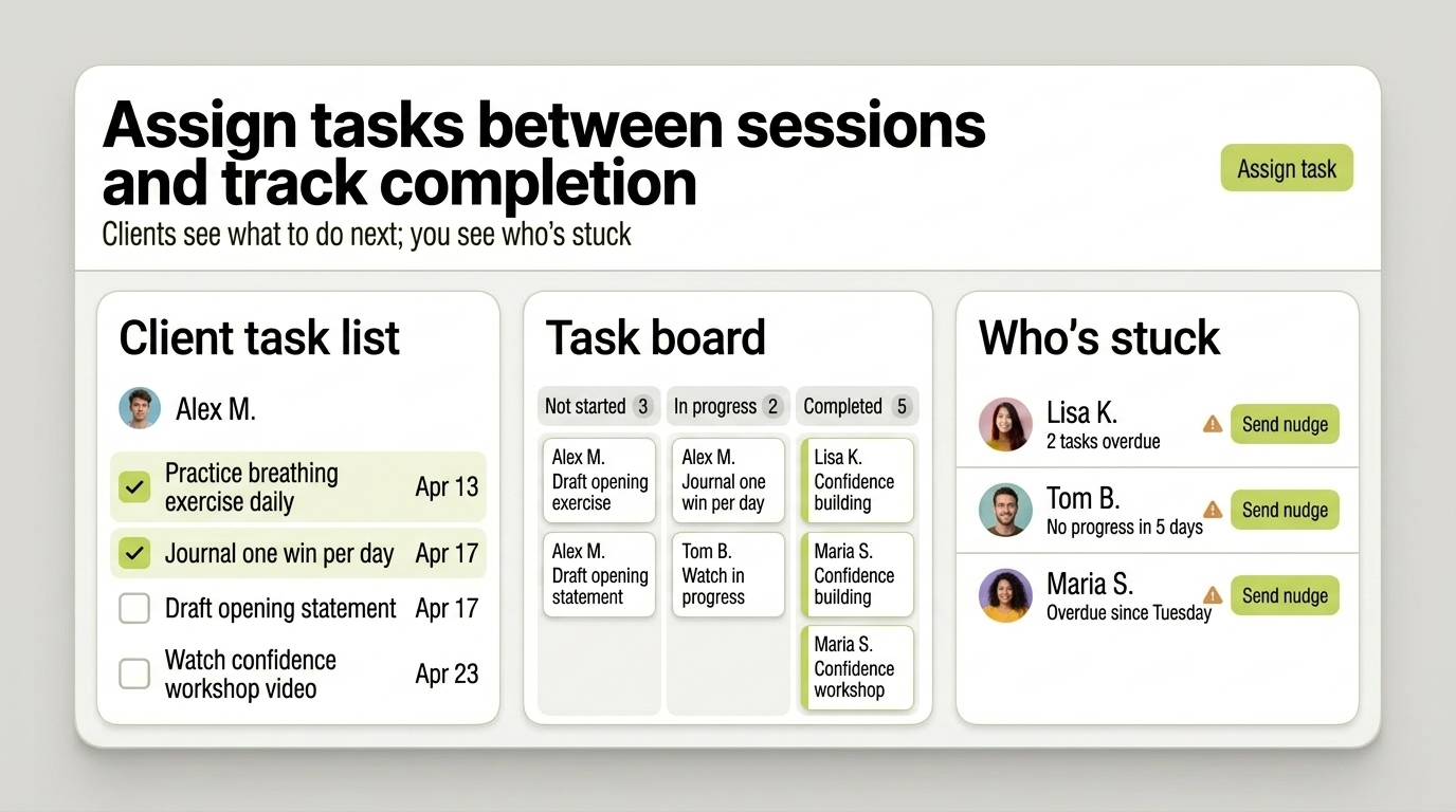 Assign tasks between sessions and track completion