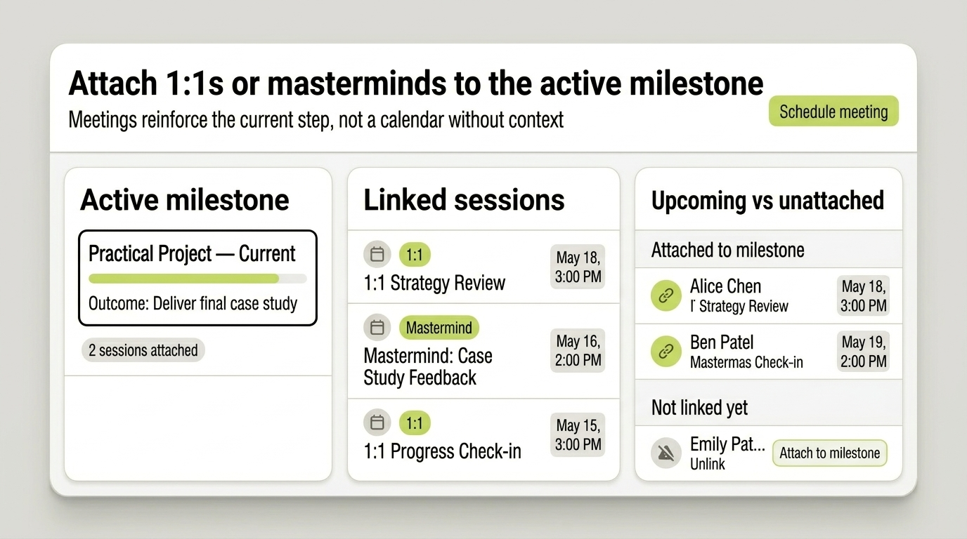 Add 1:1 or mastermind sessions to the active stage