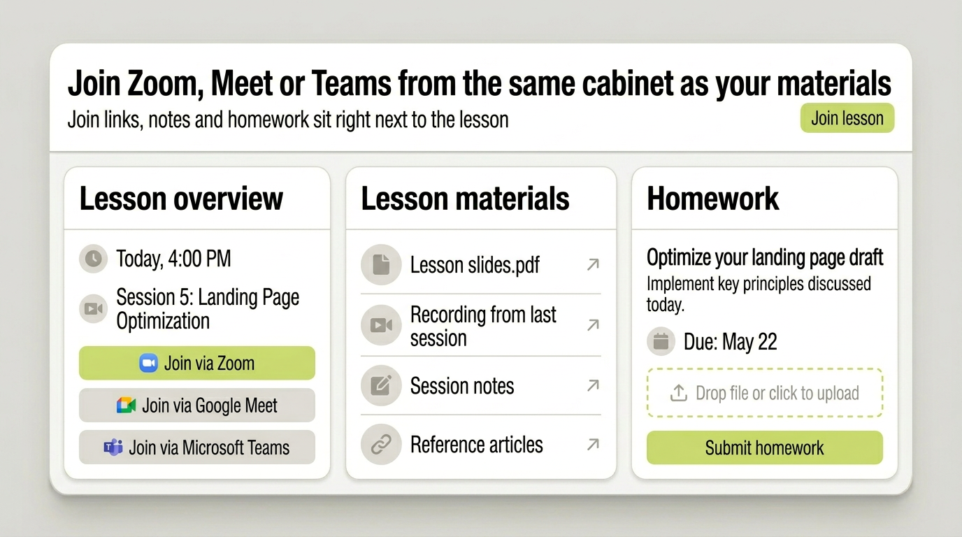 Join Zoom or Meet from the same cabinet as materials